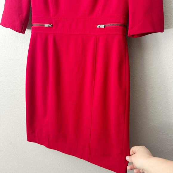 Tahari ASL Ponte Knit Red Mini Dress Zip Accent Women's Size 6‎ - Picture 3 of 14